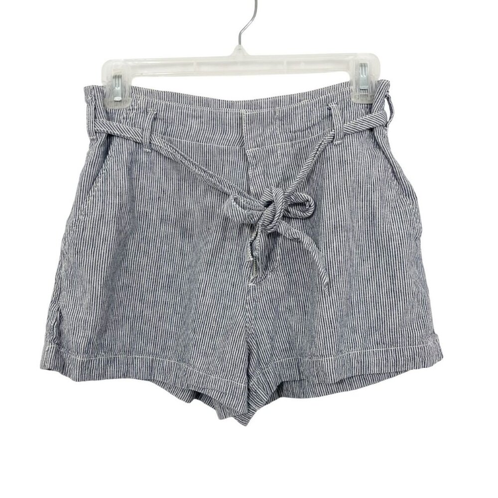 Abercrombie & Fitch Navy Blue & White Striped Linen Shorts Belt Size Small